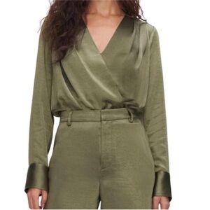 Olive Green Satin Wrap body suit